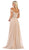 May Queen - MQ1602B Floral Appliqued Off-Shoulder Dress In Neutral