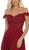 May Queen - MQ1602B Floral Appliqued Off-Shoulder Dress In Red