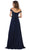 May Queen - MQ1602B Floral Appliqued Off-Shoulder Dress In Blue