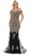 May Queen - MQ1607 Appliqued Off Shoulder Trumpet Gown in Black and Gold