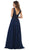 May Queen - MQ1610 Floral Applique V-neck A-line Dress In Blue