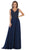 May Queen - MQ1610 Floral Applique V-neck A-line Dress In Blue