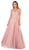 May Queen - MQ1610 Floral Applique V-neck A-line Dress In Pink