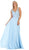 May Queen - MQ1610 Floral Applique V-neck A-line Dress In Blue