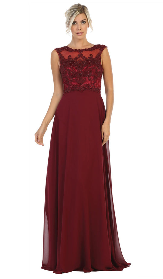 May Queen - MQ1619 Lace Applique Bateau A-line Dress In Red