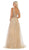 May Queen - MQ-1623 Sleeveless V-Neck Glitter Tulle A-Line Gown In Gold