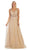 May Queen - MQ-1623 Sleeveless V-Neck Glitter Tulle A-Line Gown In Gold