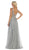 May Queen - MQ-1623 Sleeveless V-Neck Glitter Tulle A-Line Gown In Silver