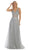 May Queen - MQ-1623 Sleeveless V-Neck Glitter Tulle A-Line Gown In Silver