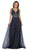 May Queen - MQ-1623 Sleeveless V-Neck Glitter Tulle A-Line Gown In Blue