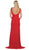 May Queen - MQ1624 Plunging V-Neck High Slit Lace Gown In Red