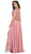 May Queen - MQ1638 Embellished V-neck A-line Dress In Pink