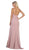 May Queen - MQ1666 Draping Surplice Bodice High Slit Gown In Pink