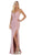 May Queen - MQ1666 Draping Surplice Bodice High Slit Gown In Pink