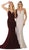 May Queen - MQ1672 Sleeveless Deep V-neck Trumpet Dress In Red and Neutral