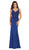 May Queen - MQ1674 Embroidered Plunging V-neck Trumpet Dress In Blue