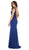 May Queen - MQ1674 Embroidered Plunging V-neck Trumpet Dress In Blue