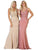 May Queen - MQ1674 Embroidered Plunging V-neck Trumpet Dress In Pink