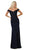 May Queen - MQ1675 Embellished Plunging Off-Shoulder Trumpet Dress In Blue