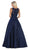 May Queen - MQ1688 Lovely Lace Tank Bow Accent Satin Long Dress In Blue