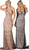 May Queen - MQ1689 Beaded Plunging Illusion Inset Gown In Brown and Blue