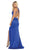 May Queen - MQ1690 Deep V-neck Trumpet Dress In Blue