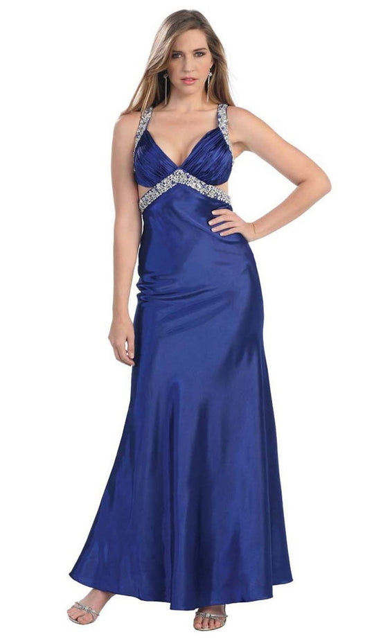 Bejeweled Ruched Empire A-Line Prom Dress