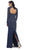 May Queen - RQ7439 Long Sleeve Open Back Evening Dress in Blue