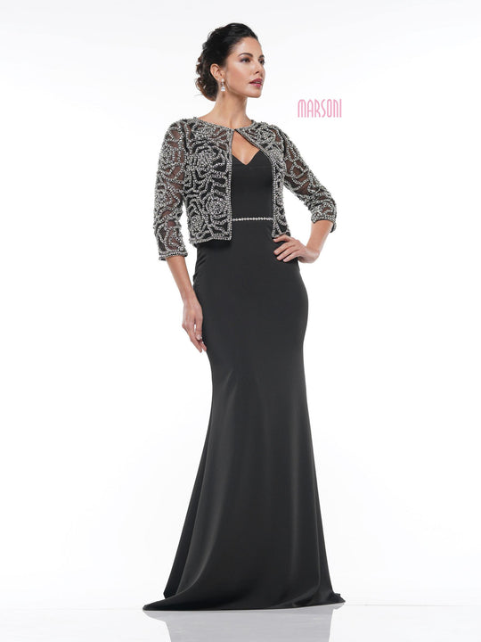 Marsoni By Colors - MV1001 Jeweled Bolero Faille Trumpet Gown in Black