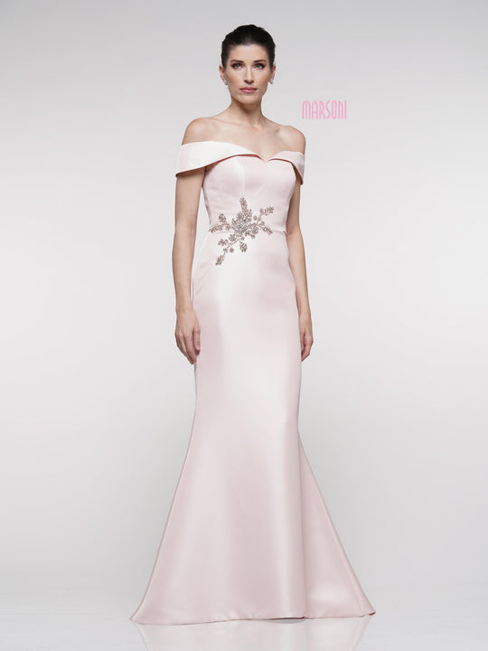 Marsoni By Colors - MV1003 Off Shoulder Jewel Accented Mermaid Gown In Pink