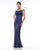 Marsoni By Colors - MV1004 Jewel Beaded Shoulders Satin Column Gown In Blue