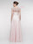 Marsoni By Colors - MV1005 Jewel Beaded Illusion Neckline Satin Gown in Pink