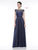 Marsoni By Colors - MV1005 Jewel Beaded Illusion Neckline Satin Gown in Blue
