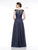 Marsoni By Colors - MV1005 Jewel Beaded Illusion Neckline Satin Gown in Blue