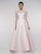 Marsoni By Colors - MV1006 Beaded Lace Sleeves A-Line Satin Gown In Pink