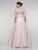 Marsoni By Colors - MV1006 Beaded Lace Sleeves A-Line Satin Gown In Pink