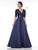 Marsoni By Colors - MV1006 Beaded Lace Sleeves A-Line Satin Gown In Blue