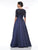 Marsoni By Colors - MV1006 Beaded Lace Sleeves A-Line Satin Gown In Blue