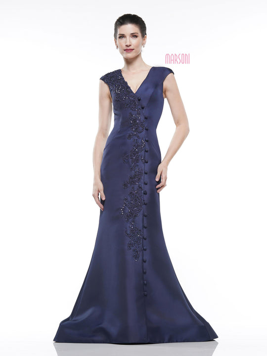 Marsoni By Colors - MV1007 Embroidered Plunging V-neck Mermaid Dress