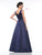 Marsoni By Colors - MV1009 Sleeveless V-Neck Long Satin Gown In Blue