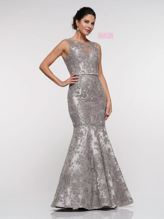 Marsoni By Colors - MV1010 Lace Bateau Mermaid Gown In Silver