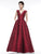 Marsoni By Colors - MV1015 Embellished V-neck Jacquard Ballgown In Red