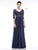 Marsoni By Colors - MV1016 Beaded V Neck A-Line Faille Gown In Blue