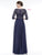 Marsoni By Colors - MV1016 Beaded V Neck A-Line Faille Gown In Blue