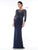 Marsoni By Colors - MV1017 Beaded Lace Illusion Neck Jersey Gown In Blue