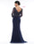 Marsoni By Colors - MV1017 Beaded Lace Illusion Neck Jersey Gown In Blue