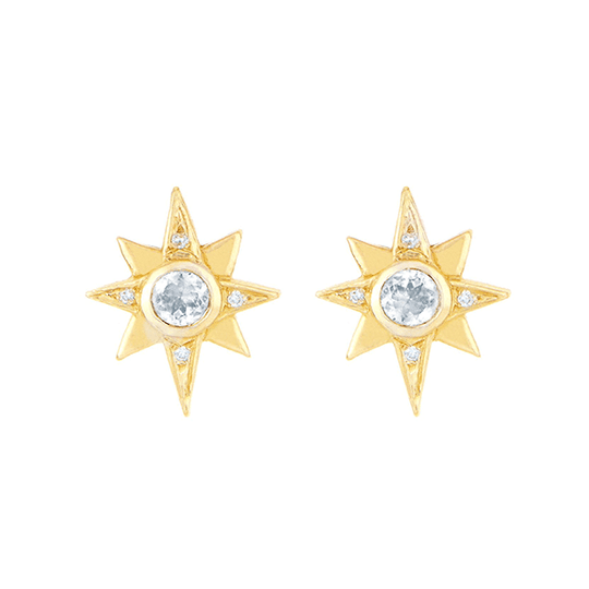 Logan Hollowell - North Star Moonstone Earrings in Yellow Gold