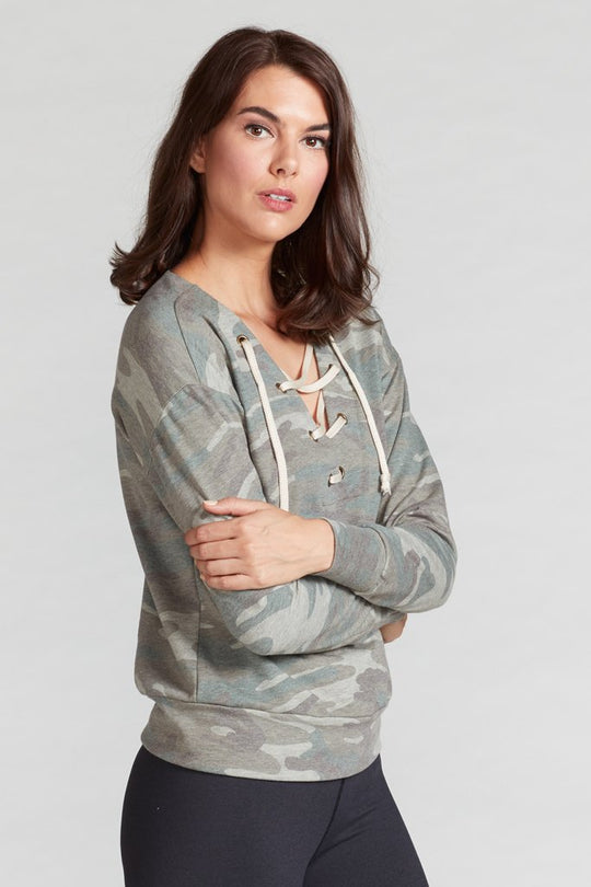 Marissa Lace Up Pullover - Camo