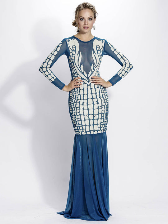 Baccio Couture - Milena Mesh Painted In Blue, Green And White