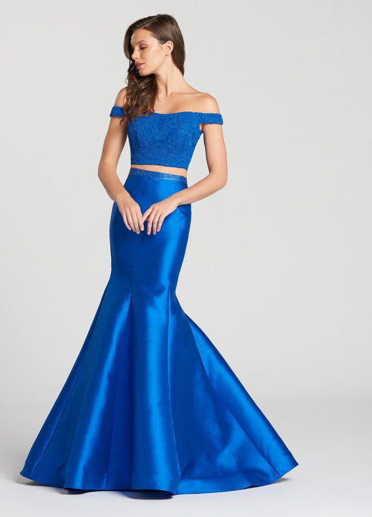 Ellie Wilde - EW118037 Two-Piece Jeweled Lace Top Trumpet Gown In Blue